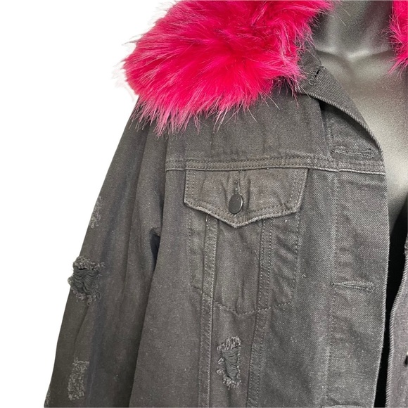 AMERICAN BAZI FAUX FUR DISTRESSED DENIM JACKET 2X - Picture 3 of 7